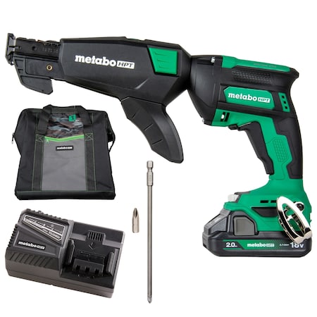 Metabo Hpt 18V MV Cordless Drywall Screw Gun Kit w/ Collated Screw Magazine 1 x 2.0Ah W18DAQBM